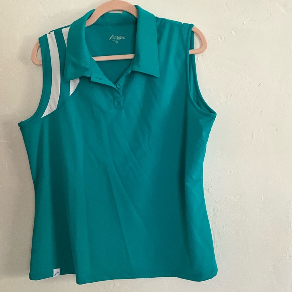 SwingDish Sleeveless Striped Trim Golf Polo XXL